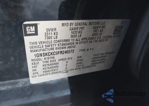2015 Chevrolet Tahoe Ltz from USA, damaged, VIN 1GNSKCKC9FR246973